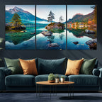 Crystal Clear Lake Wall Art | Mountains Wall Art Canvas | 3 Panel Landscape