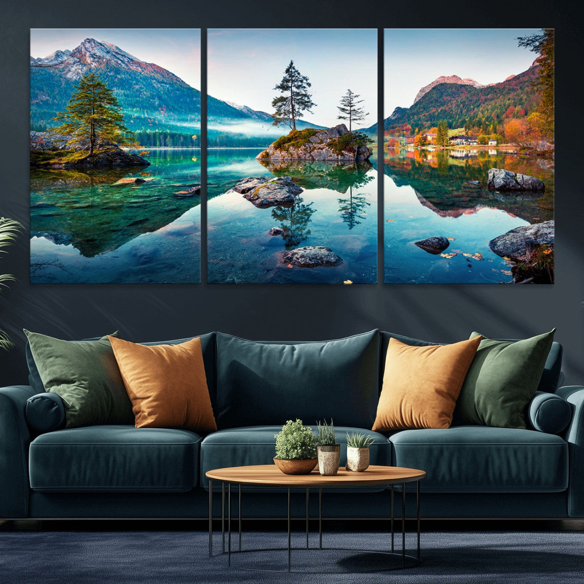 Crystal Clear Lake Wall Art | Mountains Wall Art Canvas | 3 Panel Landscape