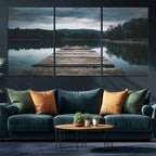 Wooden Bridge Near Lake Wall Art Canvas Print