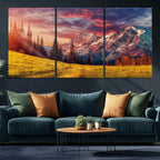 Mountain and Daylight Red Sunset Wall Art Canvas Print