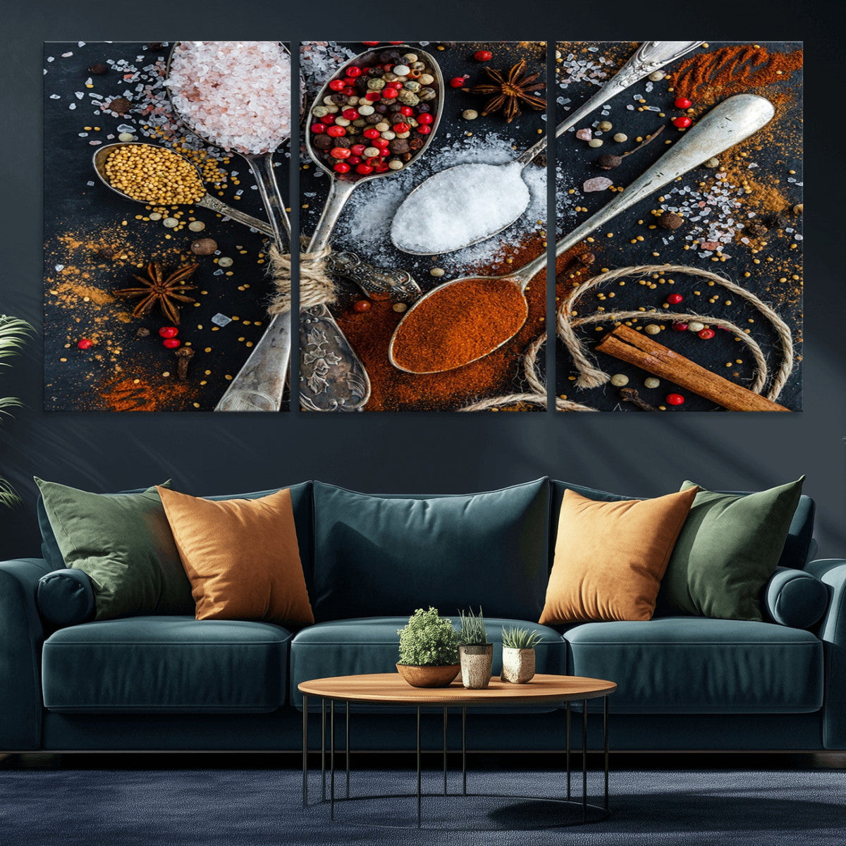Spices and Seasonings Canvas Wall Art | Colorful Triptych Kitchen Decor