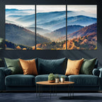 Misty Mountain Sunrise Triptych Canvas Print | Autumn Landscape Wall Art
