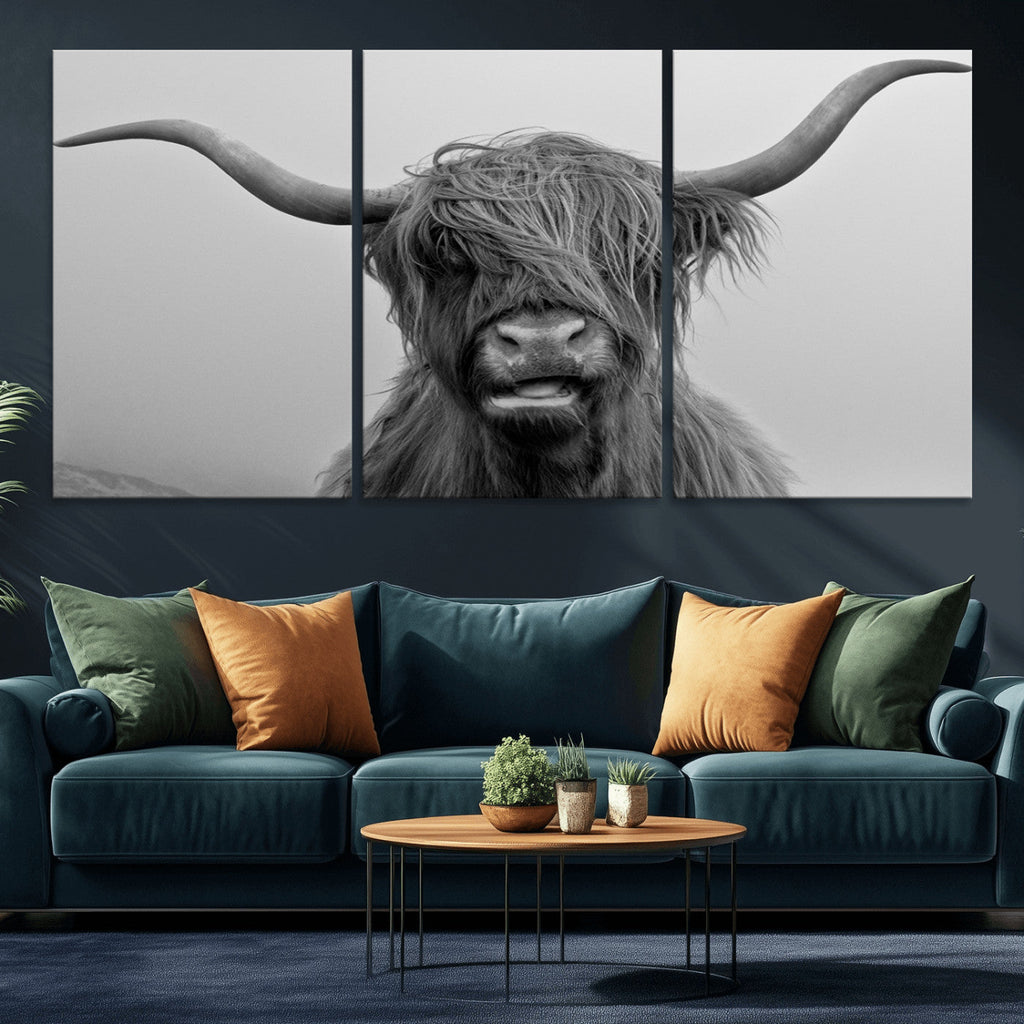 Texas Cow Wall Art Canvas, Texas Longhorn Cattle Canvas Print