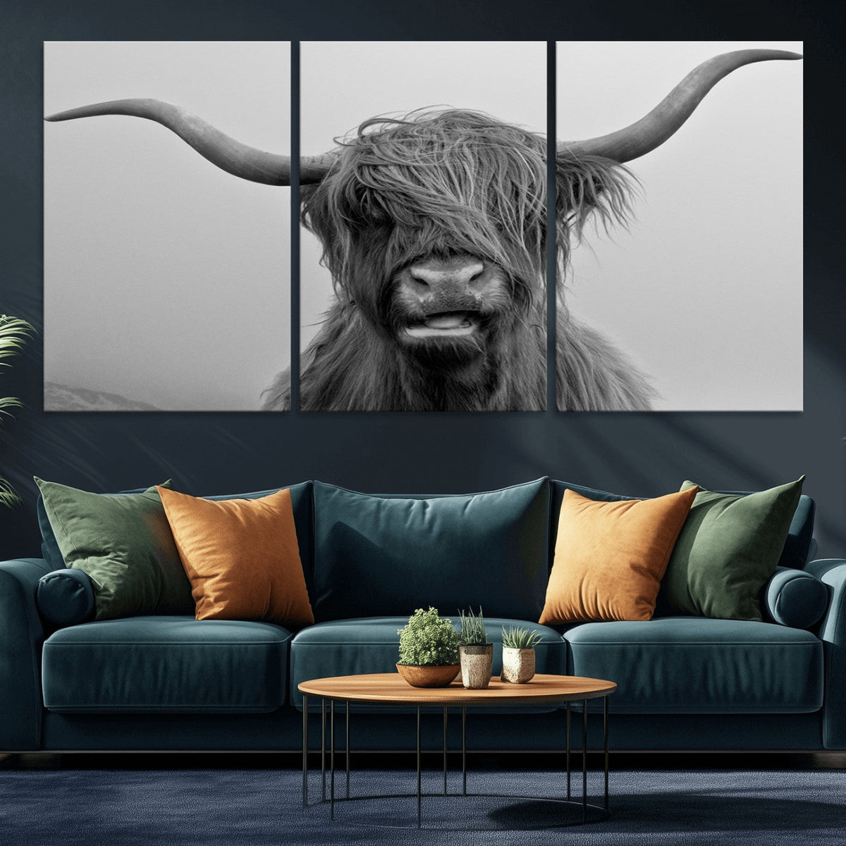 Texas Cow Wall Art Canvas, Texas Longhorn Cattle Canvas Print