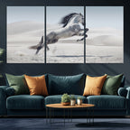 Prancing Horse Desert Large Wall Art Canvas Print, Majestic Horse Animal Artwork