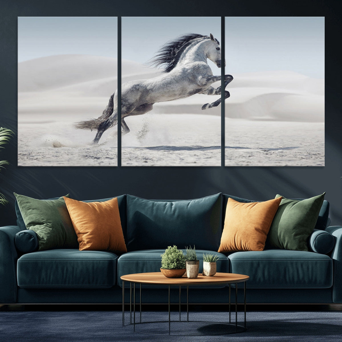 Prancing Horse Desert Large Wall Art Canvas Print, Majestic Horse Animal Artwork