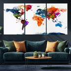 Bold Colorful World Map Canvas Print | Detailed Map of the World Wall Art