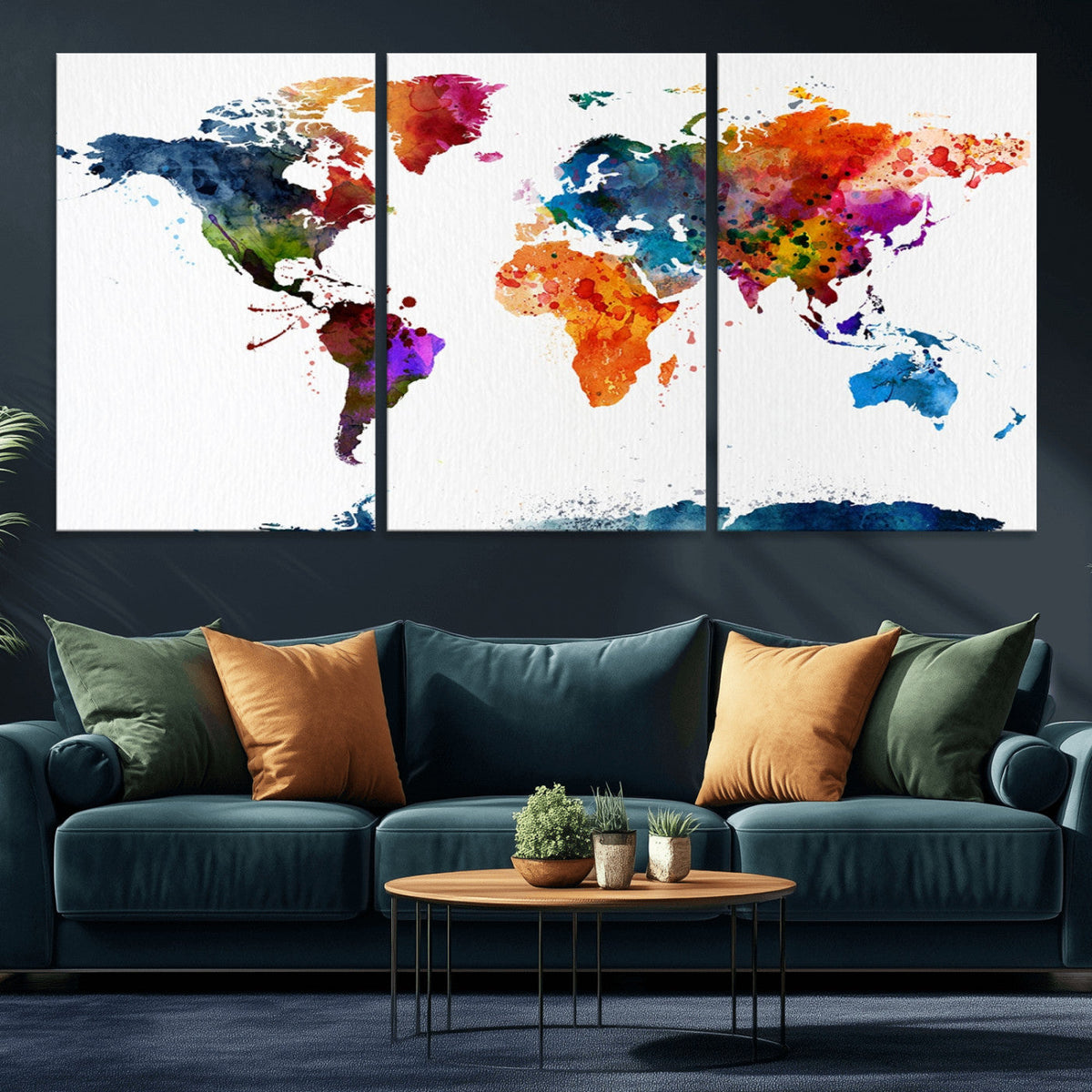 Bold Colorful World Map Canvas Print | Detailed Map of the World Wall Art