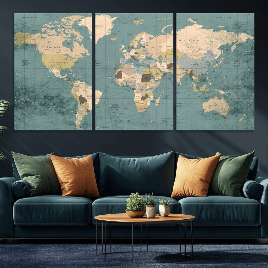 Classic World Map Canvas Print | Framed Vintage Map Wall Art