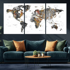 Modern Metallic World Map Canvas Wall Art | Framed Contemporary World Map Print