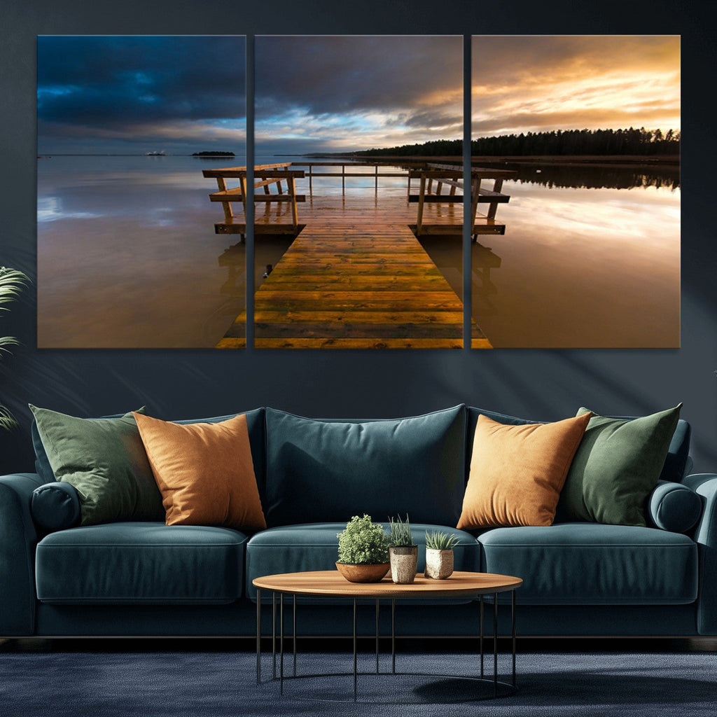 Serene Lake Pier at Sunset Canvas Print | Landscape Wall Art | Ready to Hang
