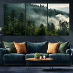 Misty Forest Wall Art Premium Canvas Print, Foggy and Serene Atmosphere