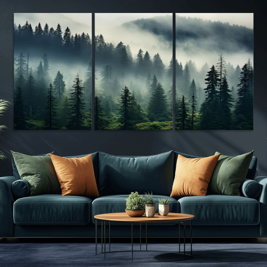 Captivating Misty Forest Wall Art, Foggy and Serene Atmosphere Canvas Print