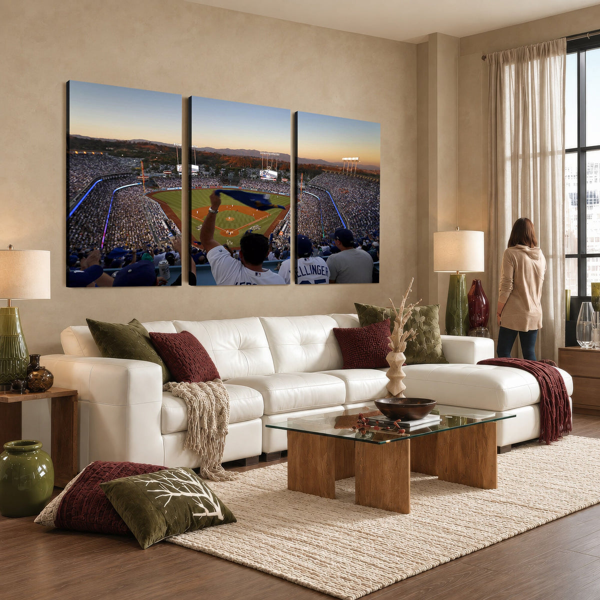 Dodger Stadium Sunset Game Triple Canvas Wall Art, Los Angeles Dodgers MLB Match