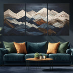 Rustic Mountain Landscape Wall Art Canvas Print, Framed 3D Wooden Effect Mountain Art