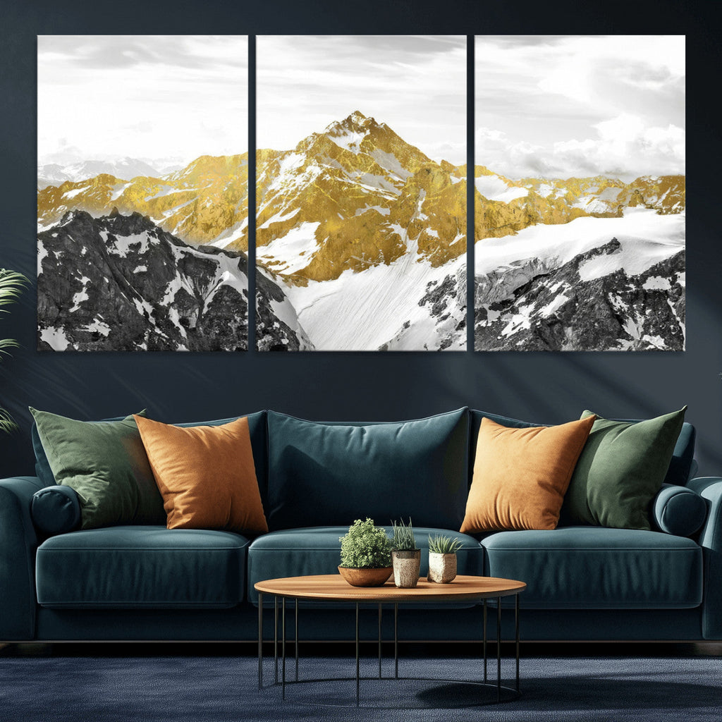 Gold Abstract Mountains Wall Art Print on Canvas, Nature Wall Art Print