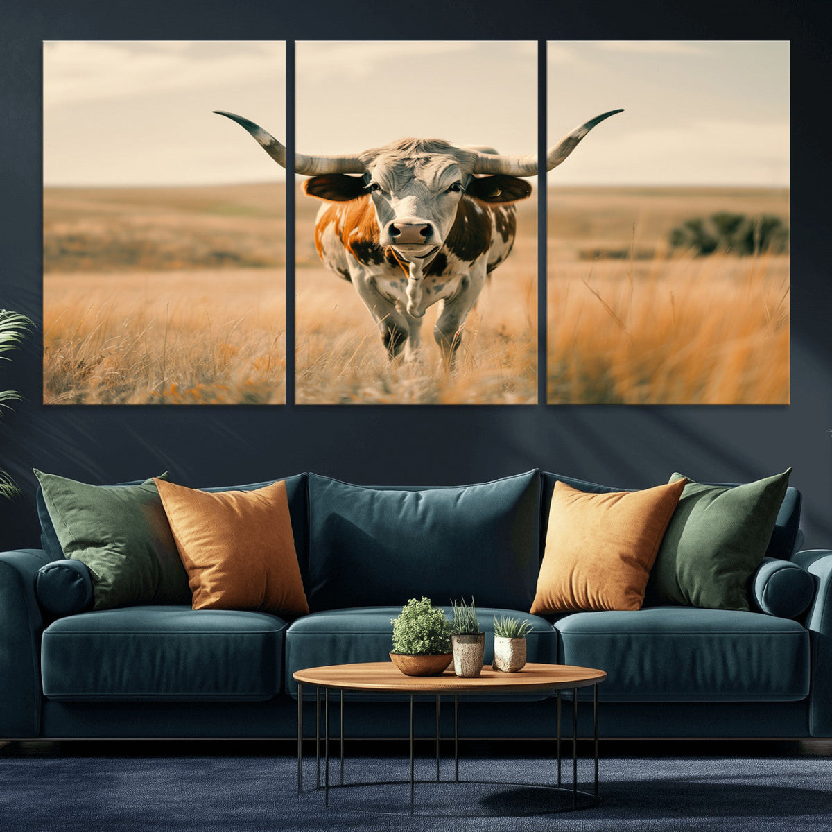 Texas Cow Wall Art Canvas Print for Farm House Wall Decor