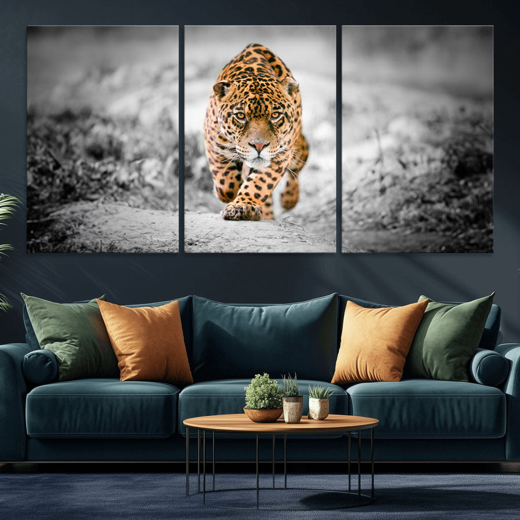 Jaguar Wall Art Canvas Print, Majestic Big Cat in Focused Pursuit