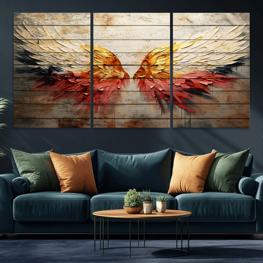 Abstract Angel Wings Canvas Wall Art, Modern Angelic Wings Decor, Framed and Ready to Hang