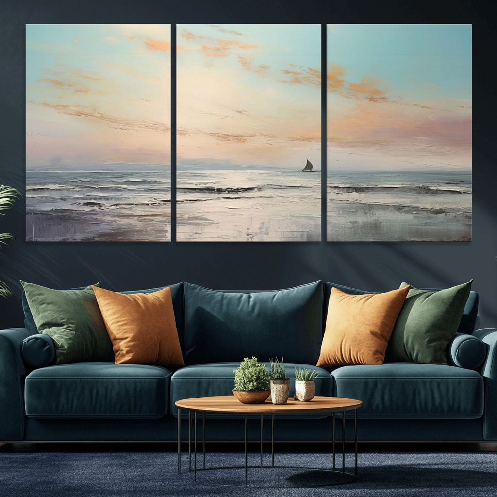 Abstract Ocean Wall Art, Boat Wall Art Canvas Print
