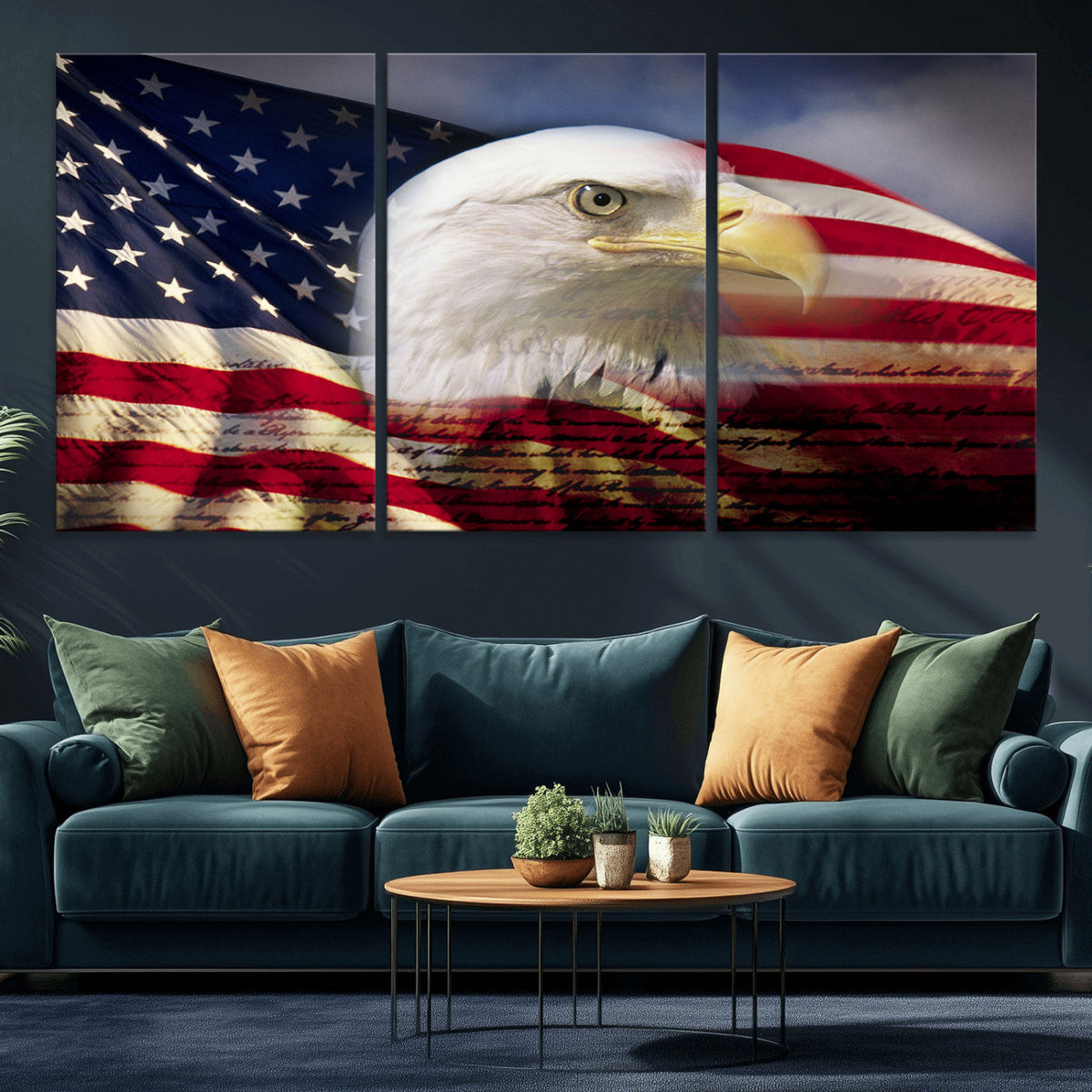 American Flag Eagle Symbol Wall Art Canvas Print, Patriotic American Flag Eagle Wall Art