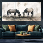 Chinese Ink Style Vintage Horses Wall Art Canvas Print