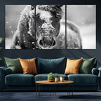 Black and White Horse Winter Wall Art, Ready to Hang