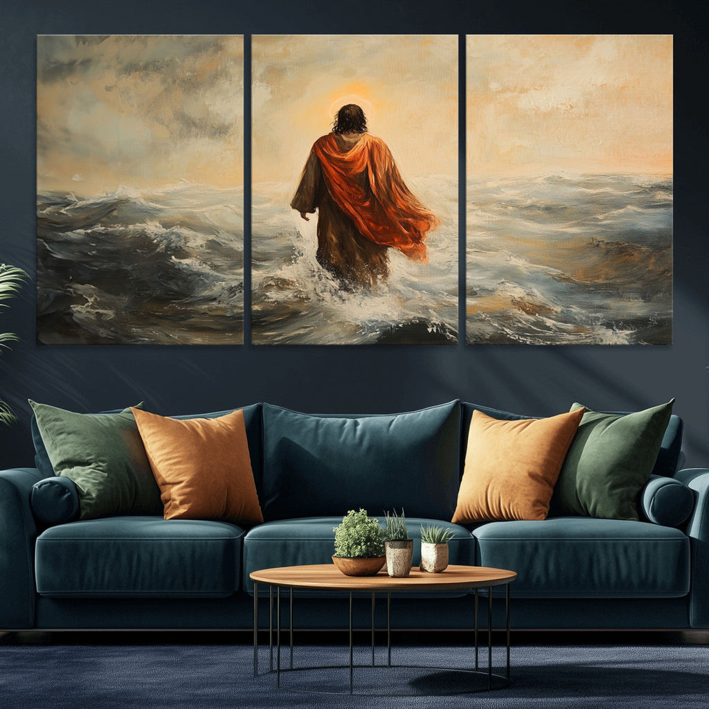 Jesus Walking on Water, Christian Wall Art, Jesus Christ Oil Painting Style Print
