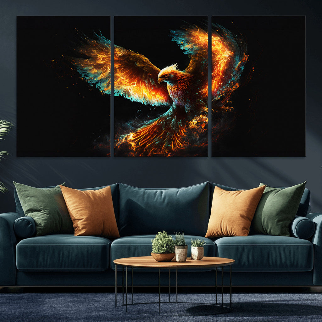 Fiery Phoenix Canvas Print | Ready to Hang Wall Art | Bold Fantasy Decor