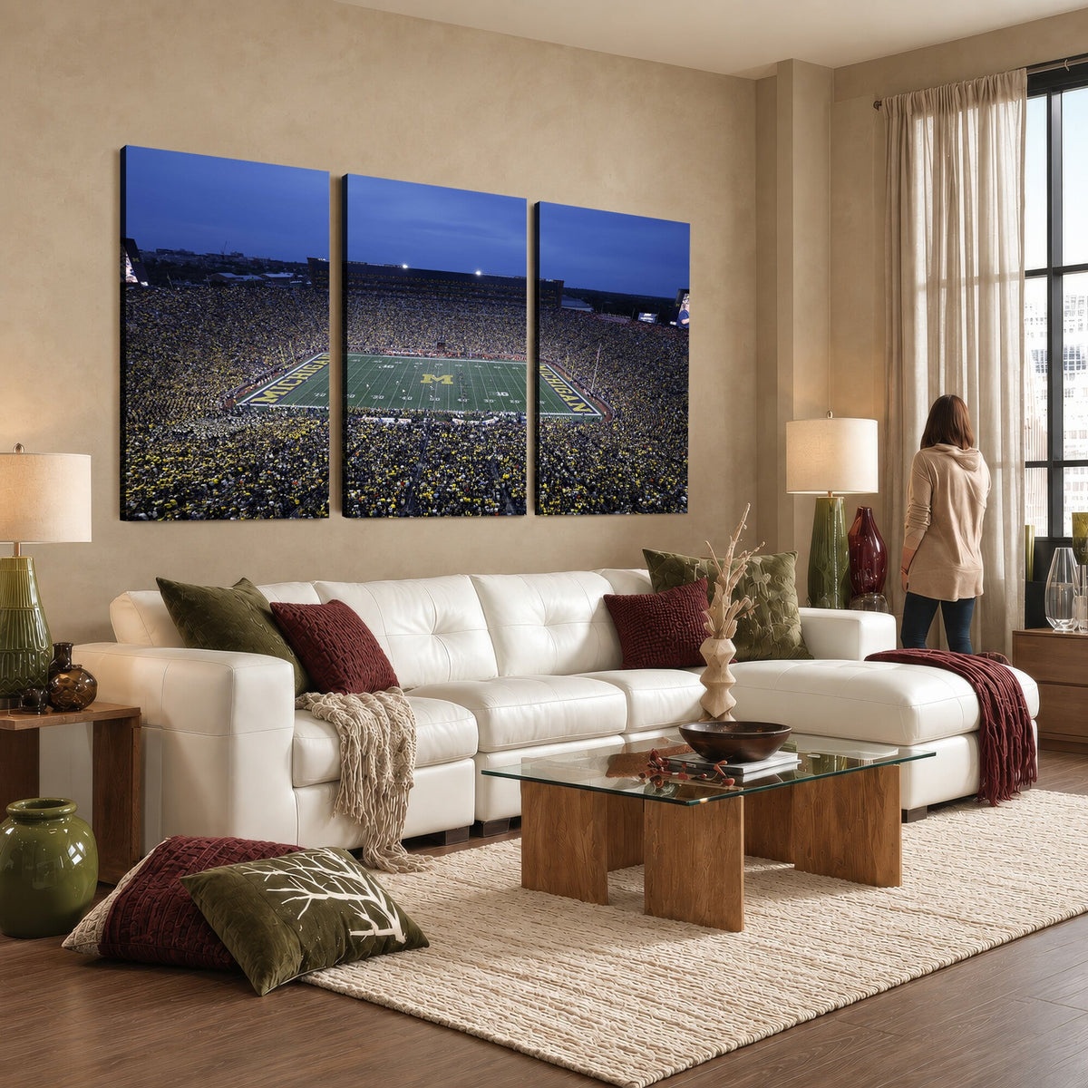 University of Michigan Wolverines Football Team Print, Ann Arbor, Home Bar Wall Decor