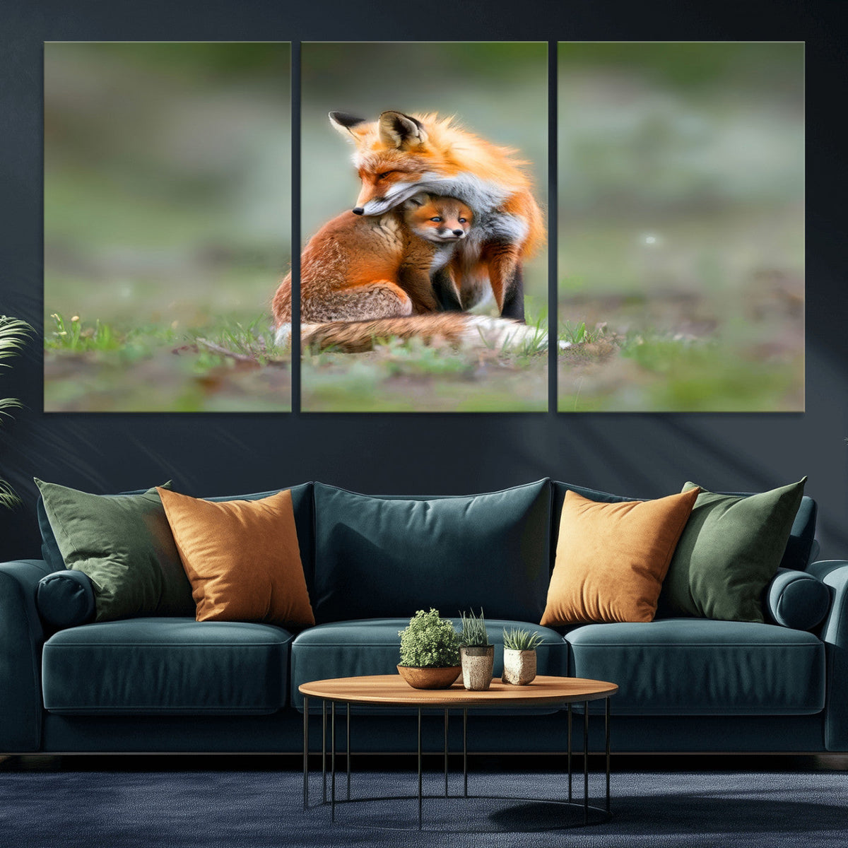 Heartwarming Fox and Baby Cub Wall Art | Canvas Print of Foxes in Nature