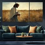 Jesus the Good Shepherd Wall Art Canvas Print, Inspirational Christian Religious Print for Prayer Room