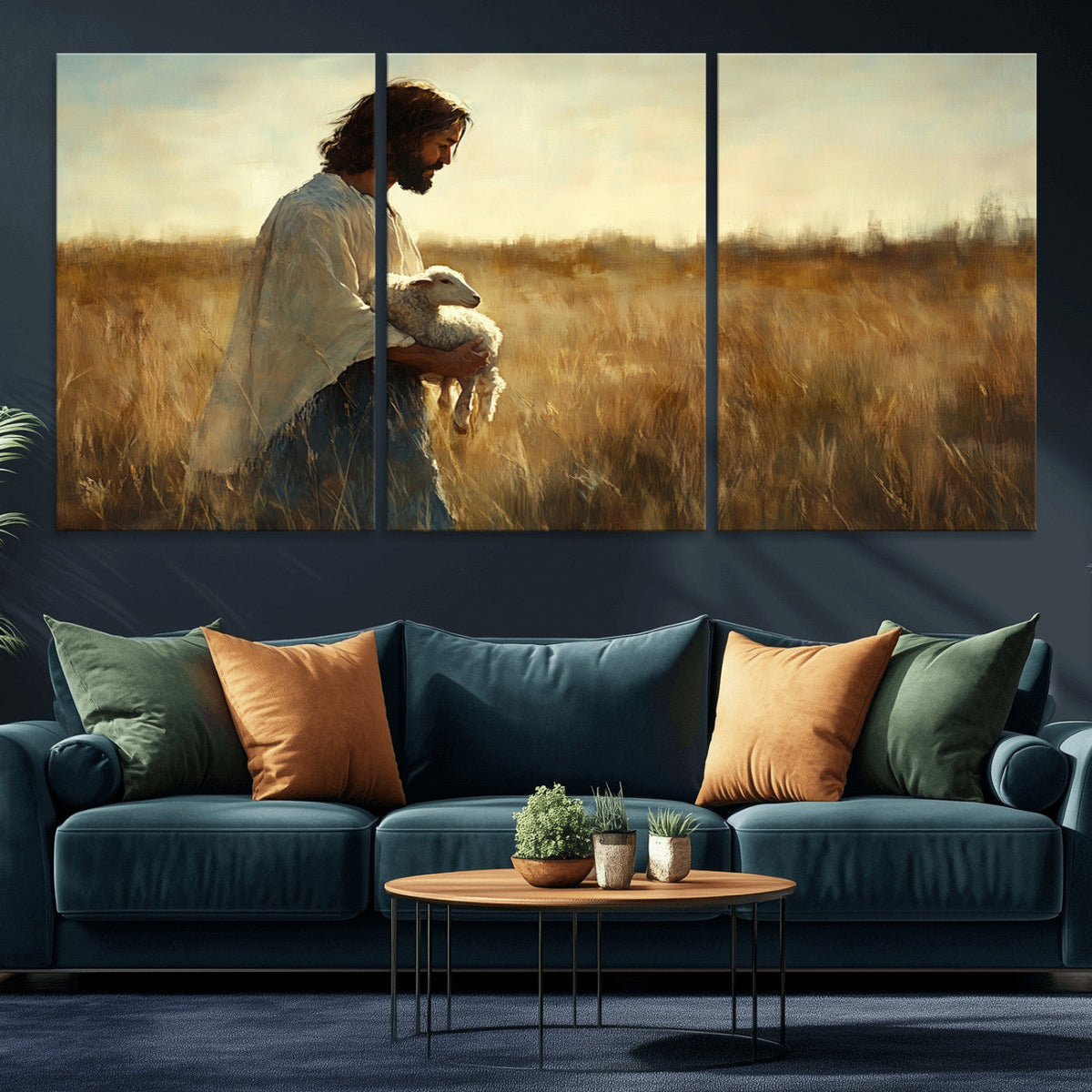 Jesus the Good Shepherd Wall Art Canvas Print, Inspirational Christian Religious Print for Prayer Room