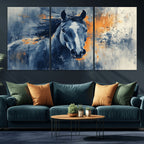 Abstract Blue Horse Wall Art Print Canvas | Western Horse Wall Art for Farmhouse Decor