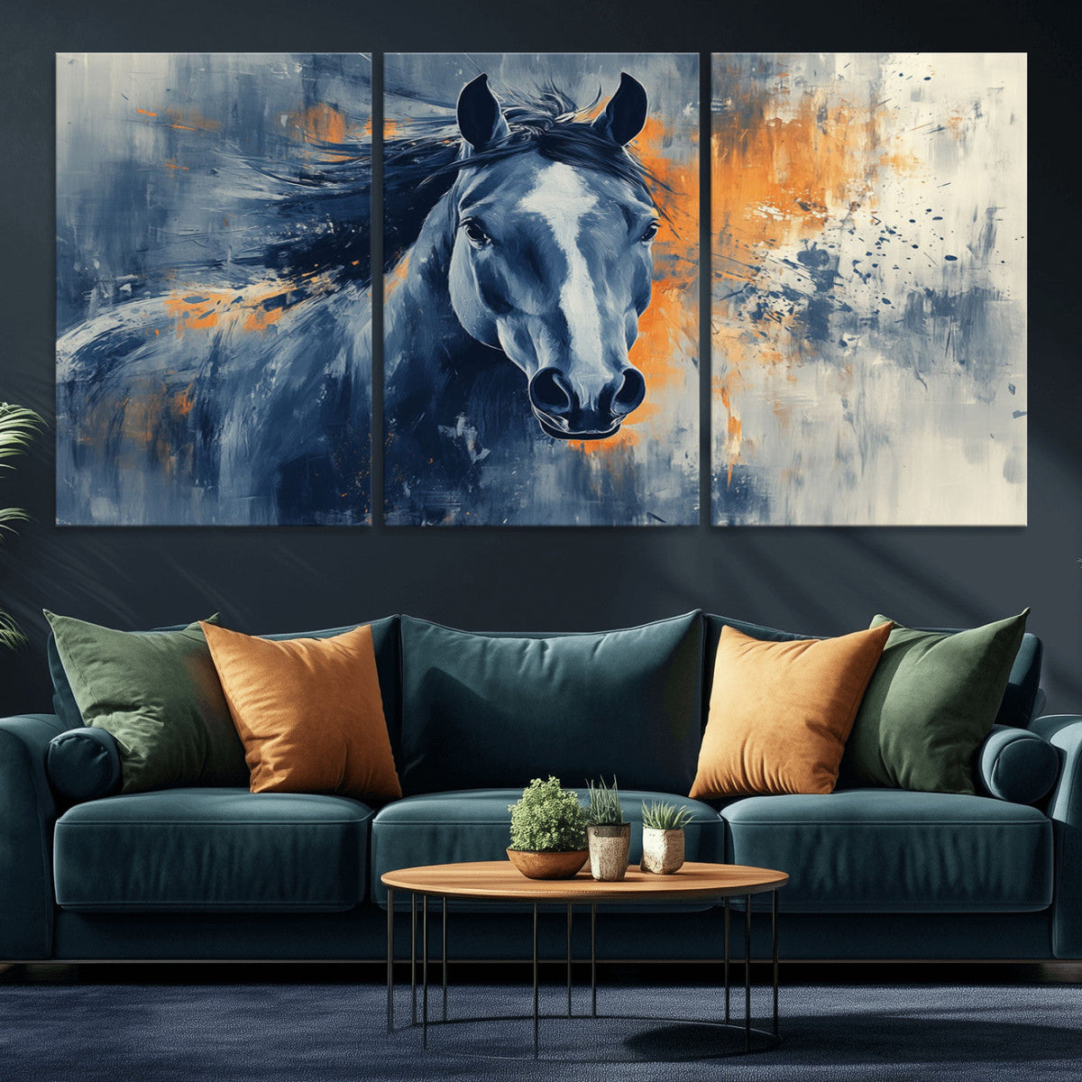 Abstract Blue Horse Wall Art Print Canvas | Western Horse Wall Art for Farmhouse Decor