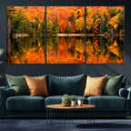 Forest Reflection Art | Autumn Forest Reflection Wall Art | Triptych Canvas Print