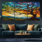 Vibrant Mosaic Tree of Life Wall Art, Stained Glass Style Canvas Print