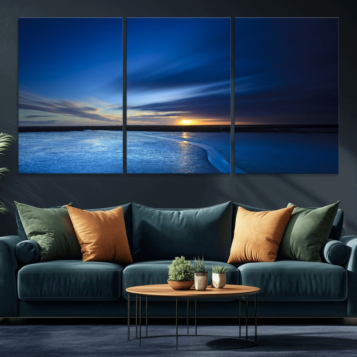 Blue Sunset Ocean Canvas Wall Art Print | Serene Coastal Horizon