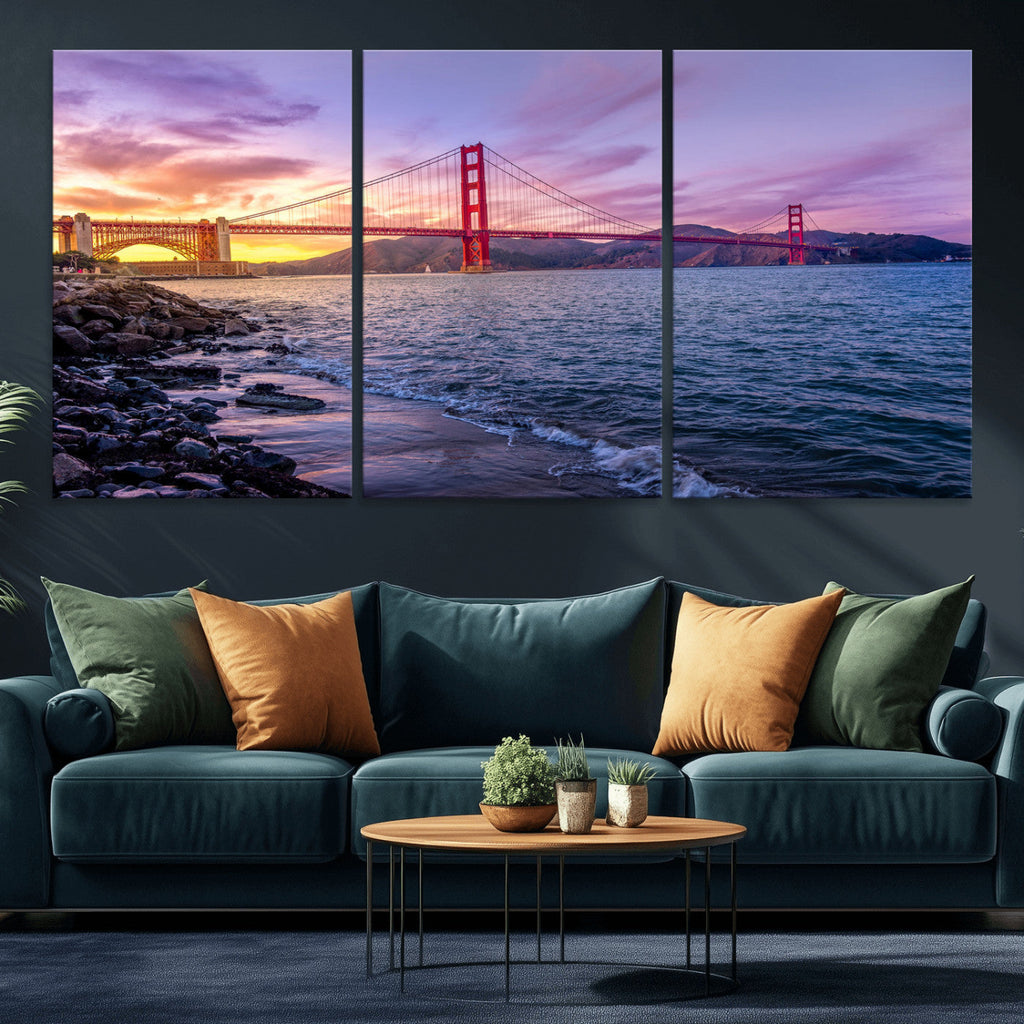 Golden Gate Bridge Wall Art Canvas Print, Framed San Francisco Sunset Landmark