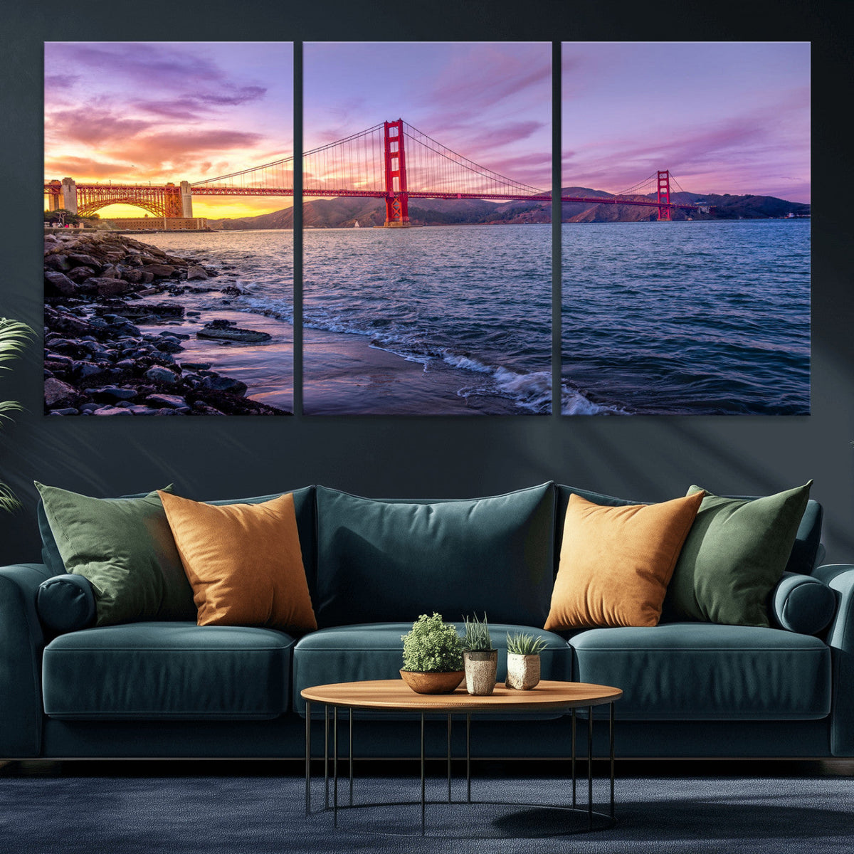 Golden Gate Bridge Wall Art Canvas Print, Framed San Francisco Sunset Landmark