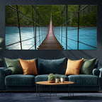 Suspension Bridge Over River Canvas Art | 3-Panel Nature Wall Art
