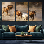 Large Wall Art 5 Horses Running on Sand Canvas Print