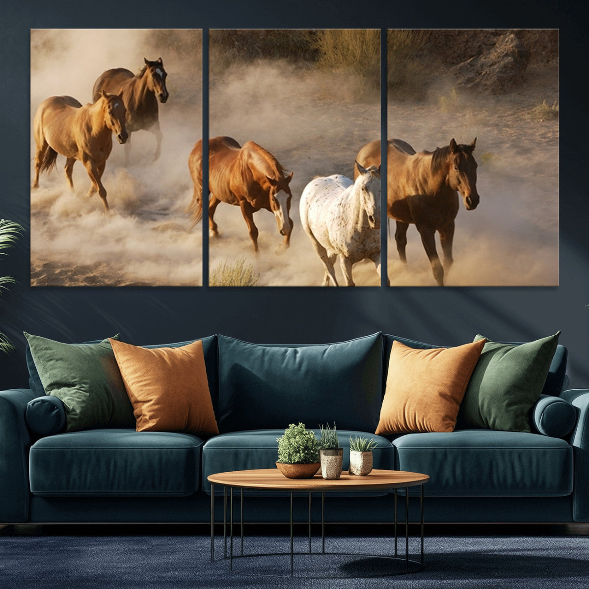 Large Wall Art 5 Horses Running on Sand Canvas Print