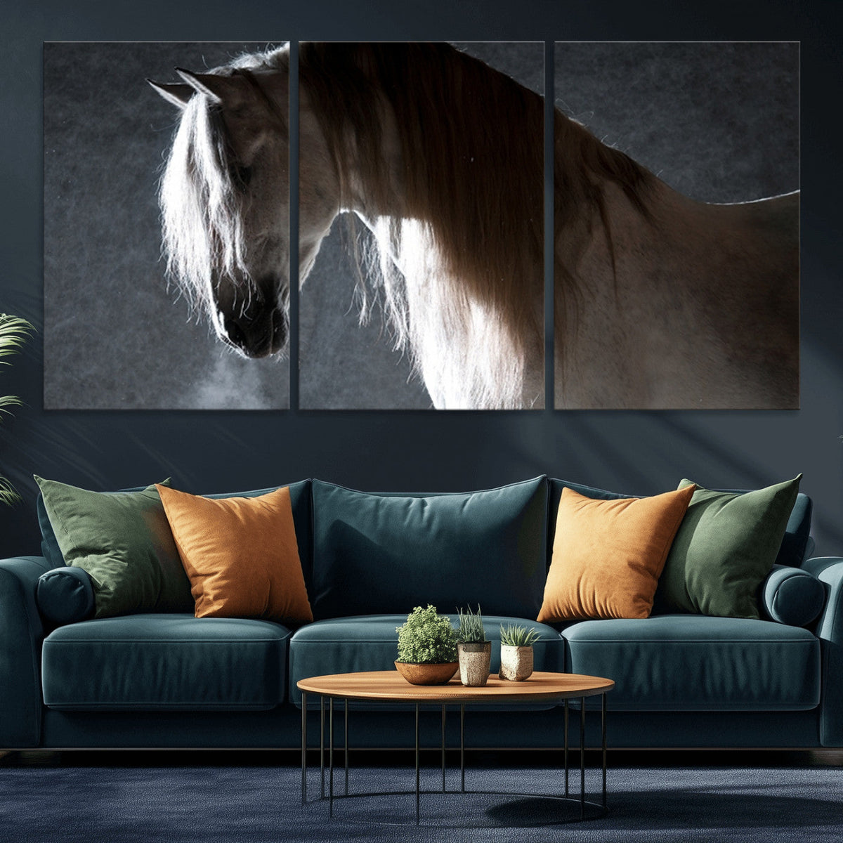 Large Wall Art Cream Colored Horse on Grey Background Canvas