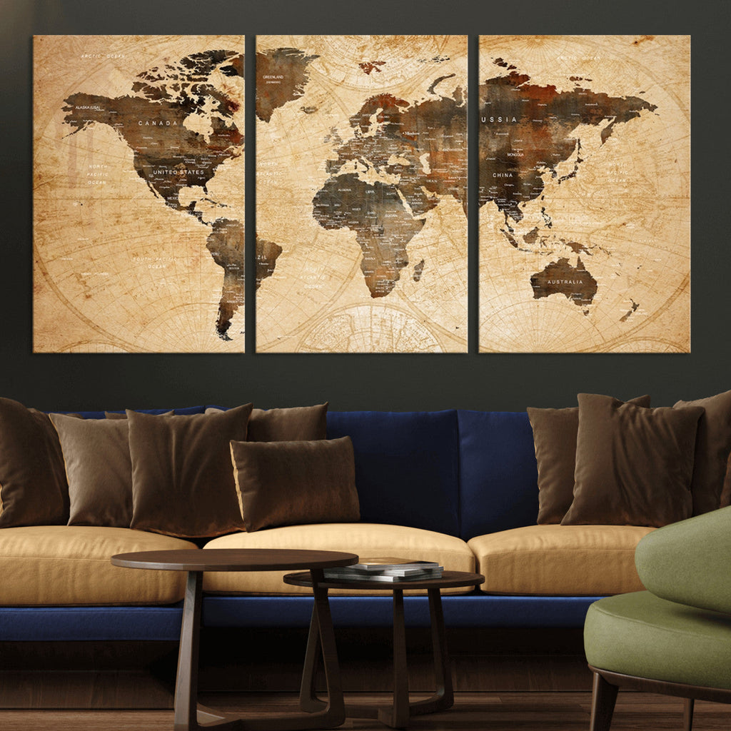 Push Pin World Map Canvas Print | Framed Travel Tracker Wall Art