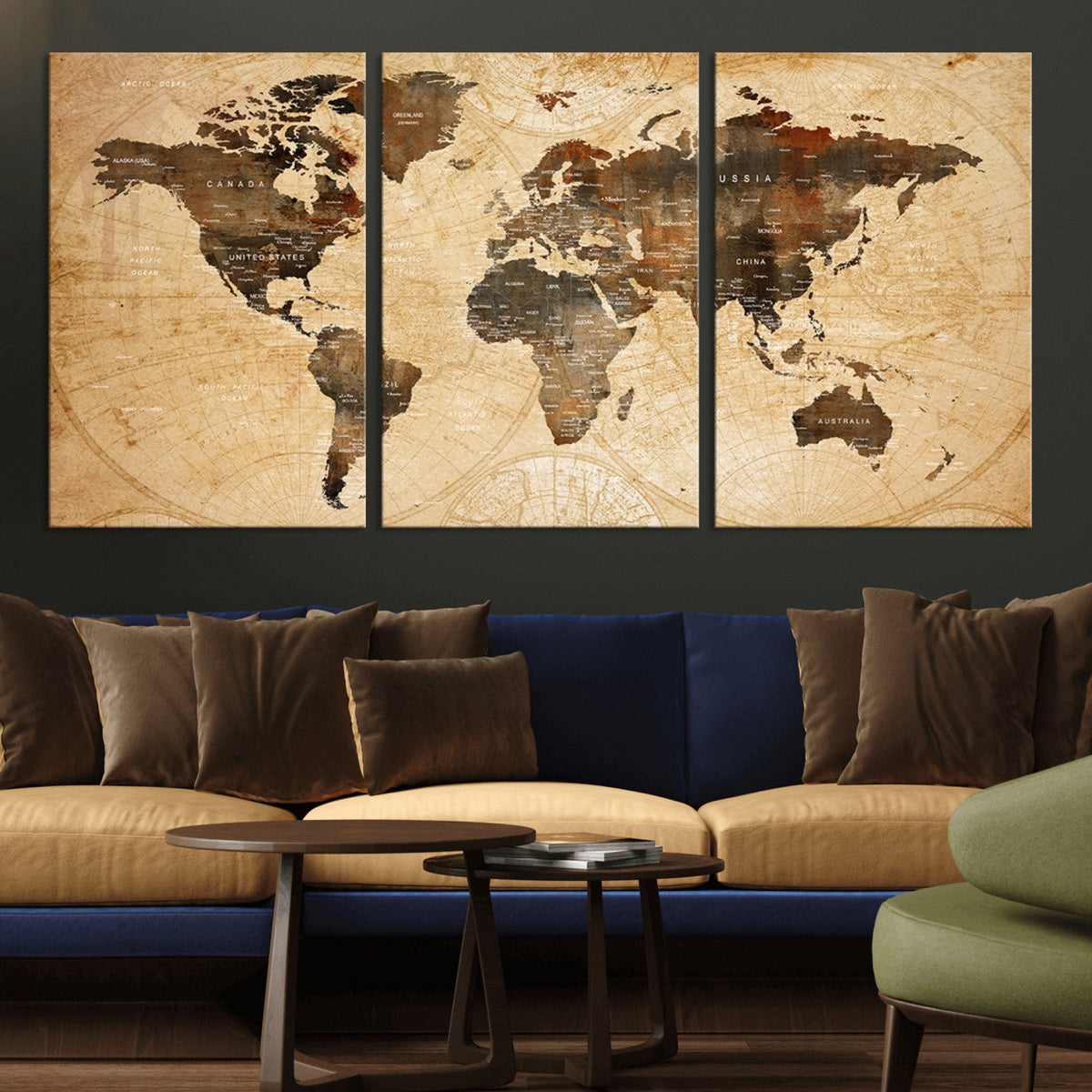 Push Pin World Map Canvas Print | Framed Travel Tracker Wall Art