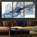 Blue Abstract Canvas Wall Art Print | Fluid Marble Effect Abstract Art