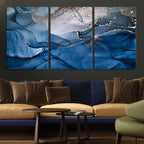 Navy Blue Canvas Art Abstract Print | Elegant Triptych Modern Art
