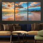 Sunset Beach Canvas Wall Art | Tropical Triptych Seascape Print