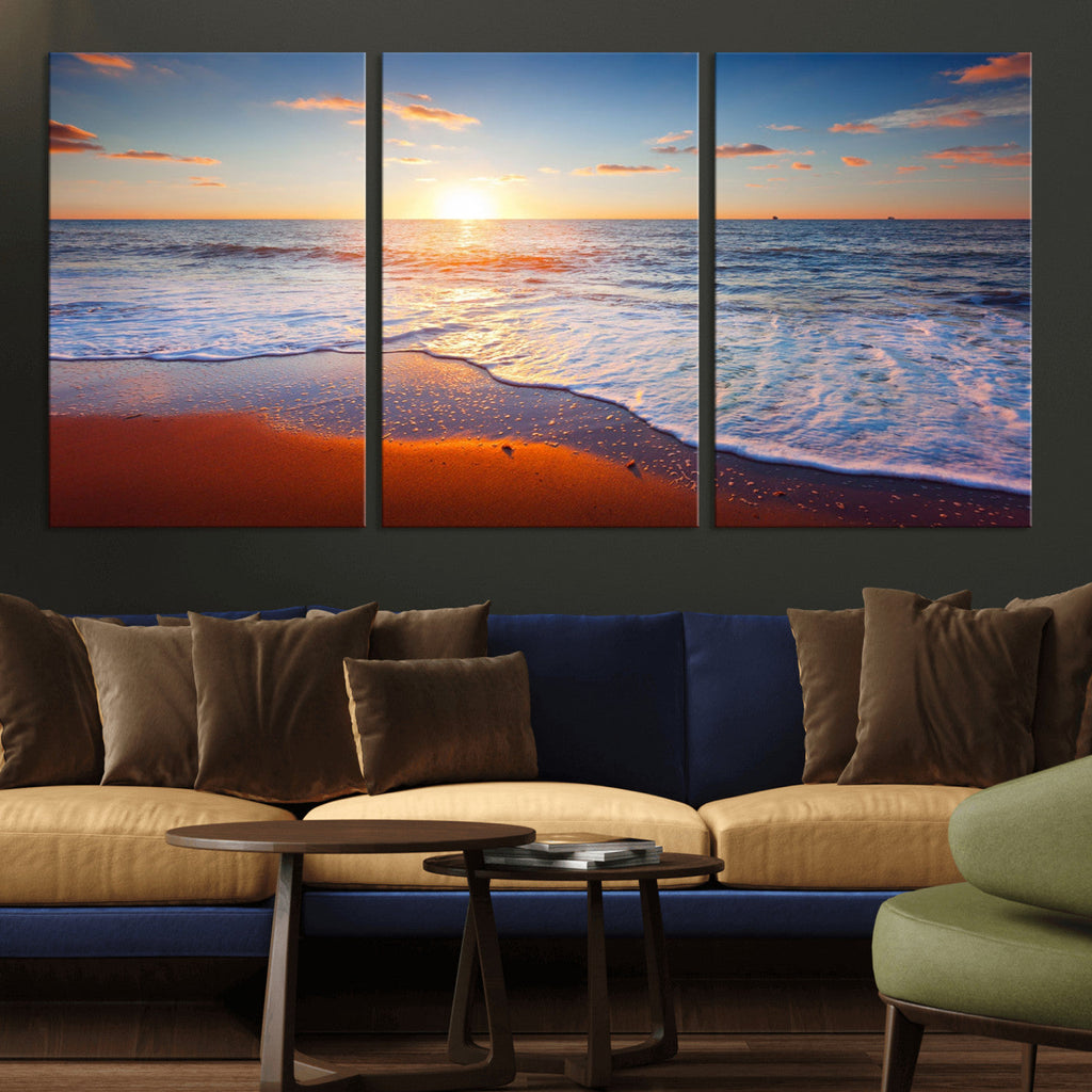 Tropical Ocean Sunset Wall Art Canvas Print, Golden Beach Horizon, Coastal Island Decor